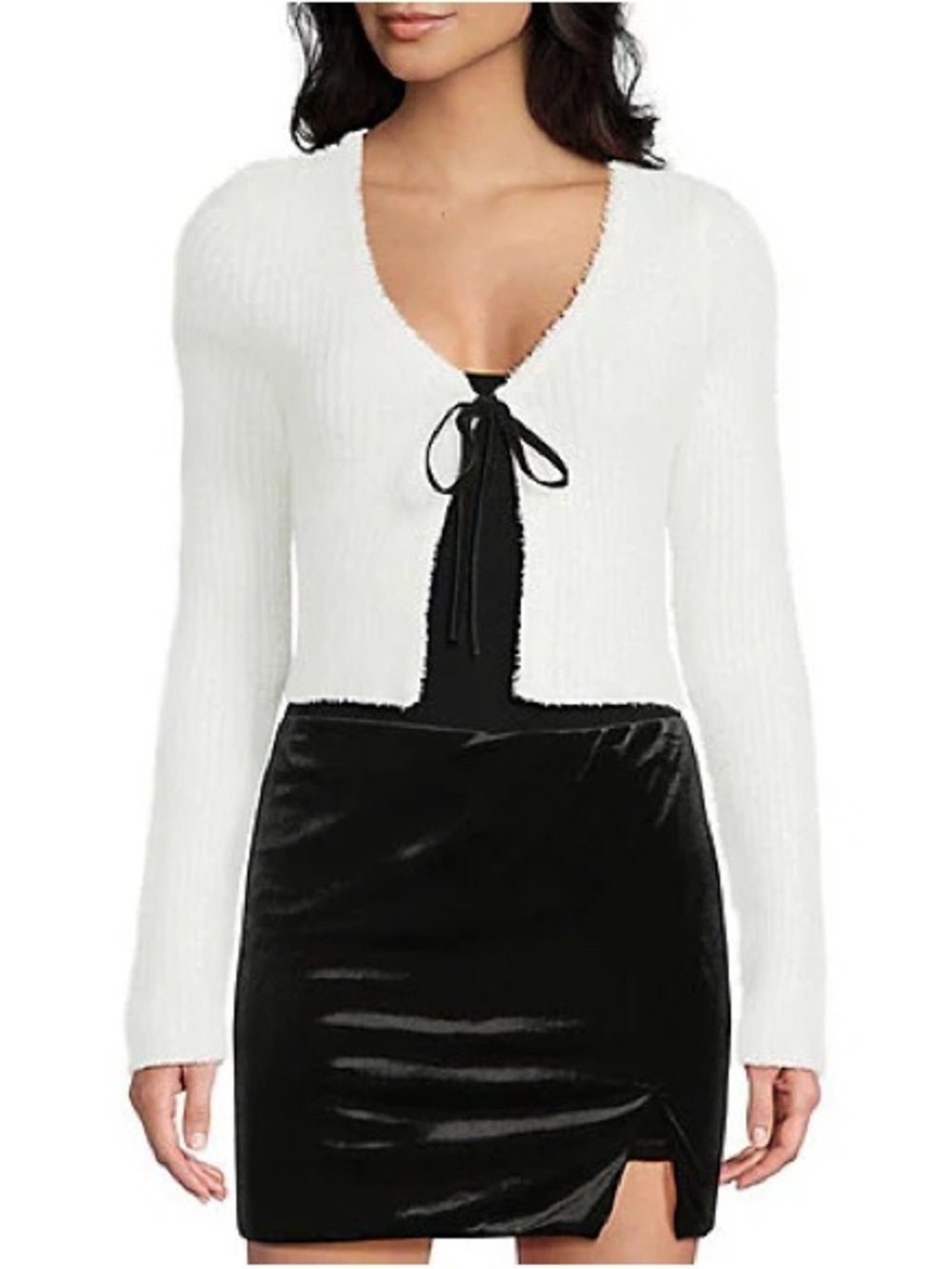 GB Velvet Tie Front Cardigan Sweater |